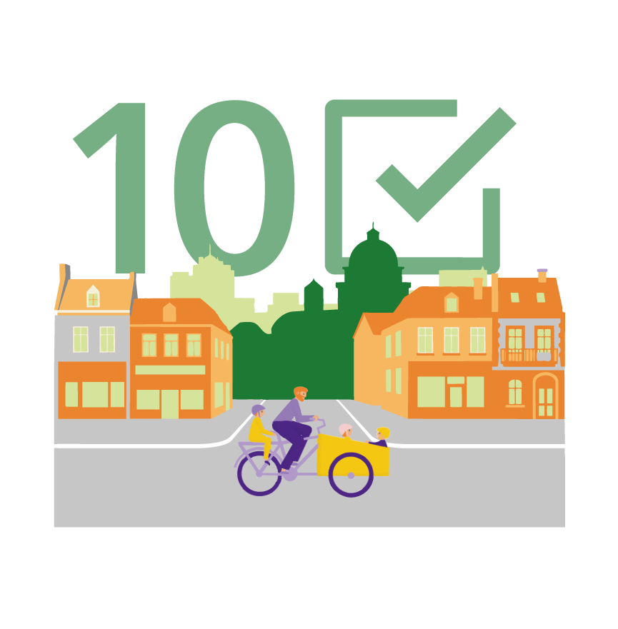 Abstract 3D graphic of interlocking colored blocks (green, orange, purple) forming a maze-like structure. The word “3DTOUR” appears vertically on a purple block. A green circle with an “i” icon is at the top right, and another green circle with an arrow is at the bottom left. The design resembles a stylized 3D navigation system or a logo for a digital tour.