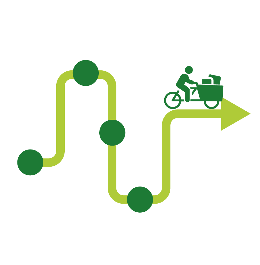 Abstract 3D graphic of interlocking colored blocks (green, orange, purple) forming a maze-like structure. The word “3DTOUR” appears vertically on a purple block. A green circle with an “i” icon is at the top right, and another green circle with an arrow is at the bottom left. The design resembles a stylized 3D navigation system or a logo for a digital tour.