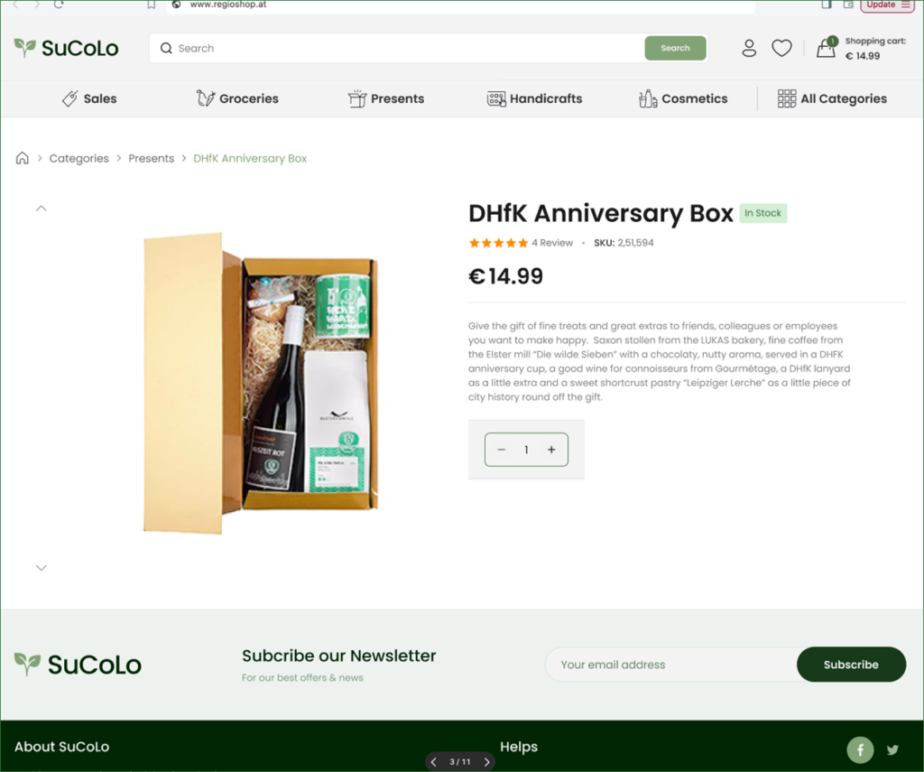 Screenshot of webshop product detail page