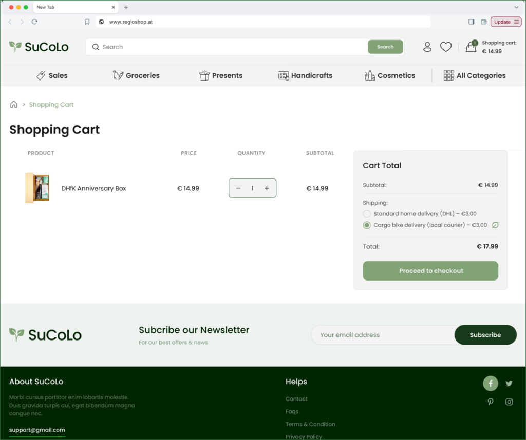 Screenshot of webshop shopping cart